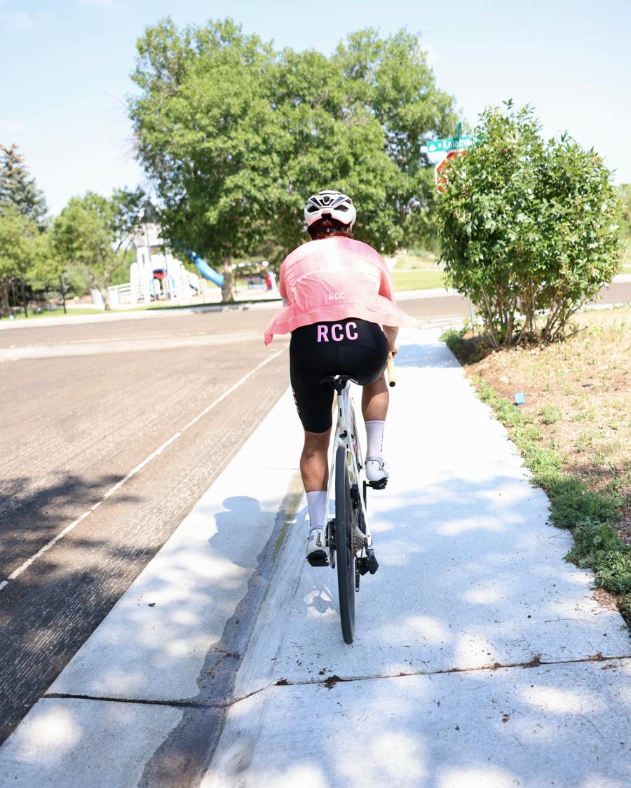 Carter Luense heading out for a ride on the bike path, Westminster