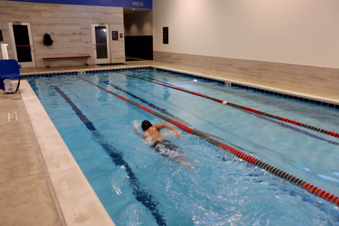 Carter Luense swimming laps, pool