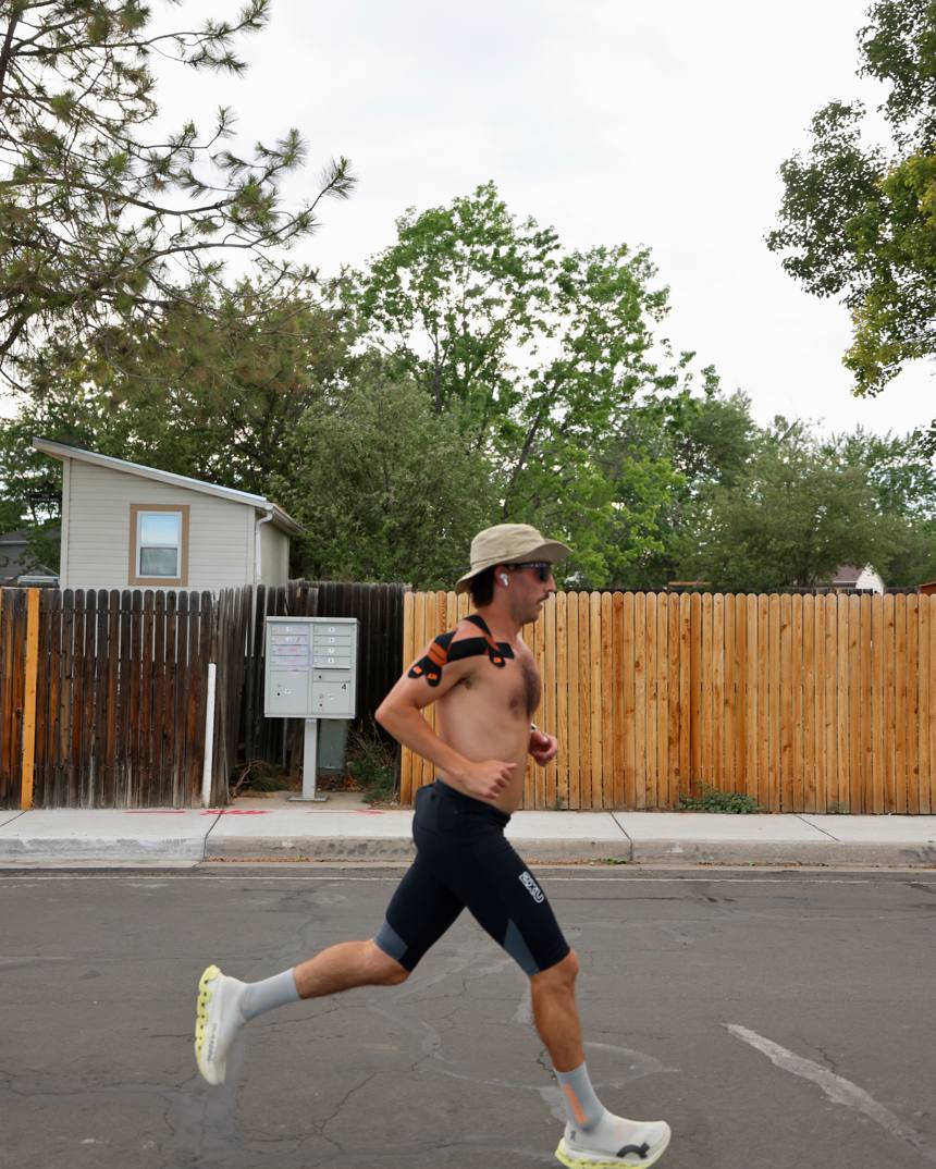 Carter Luense running mid-stride, Westminster